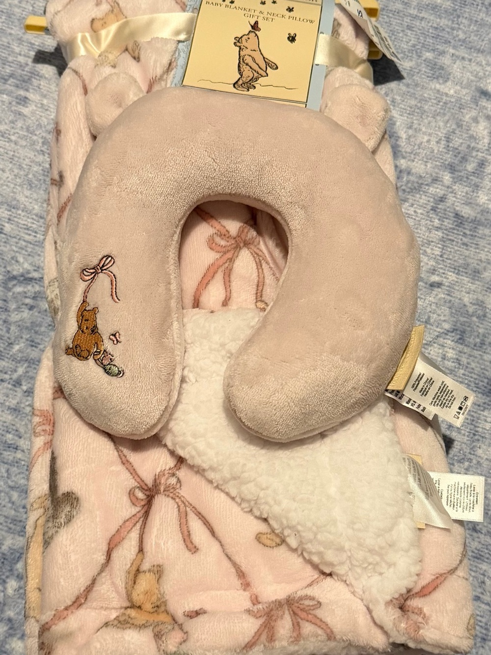 Disney Pink Plush Baby Neck Pillow & Blanket Set with Winnie the Pooh Embroidery